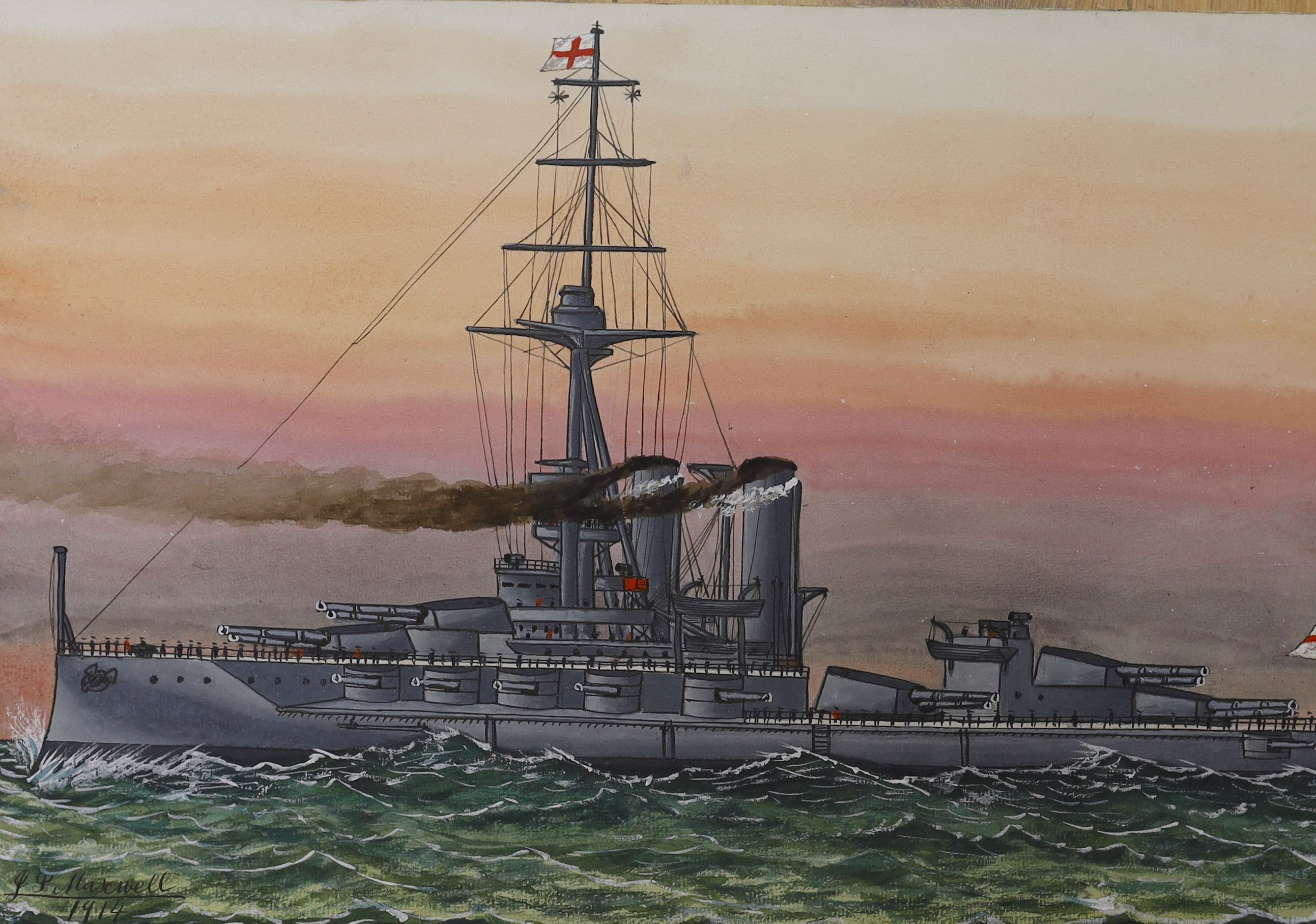 James Scott Maxwell (1845-1922), four watercolours, Studies of battleships, signed and dated 1909-1916, 29 x 46cm, unframed